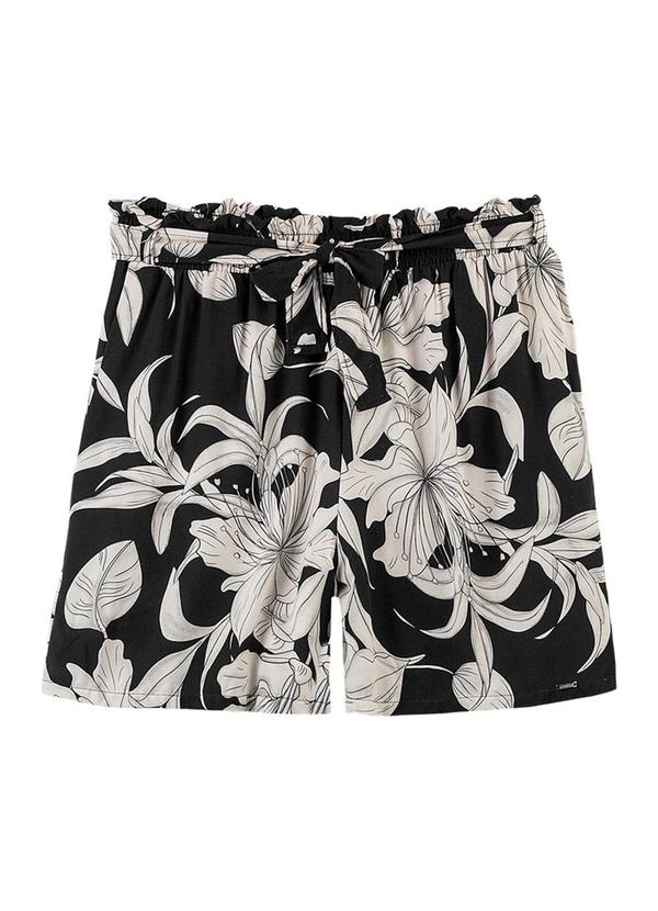Rezzato - Short Floral com Laço Adulto Feminino Preto