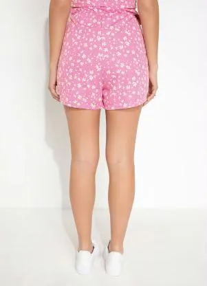 Moda Pop - Short Floral Rosa Cintura Alta - MODA POP