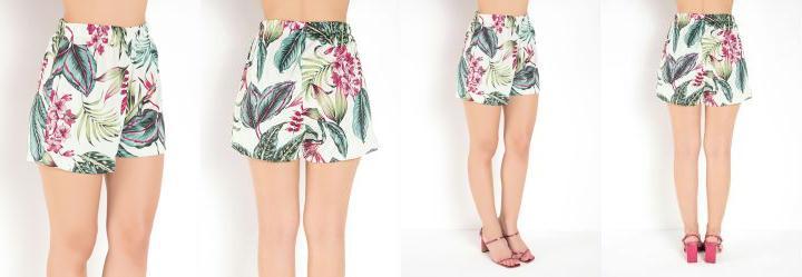 Short Floral Rosa com El�stico na Cintura