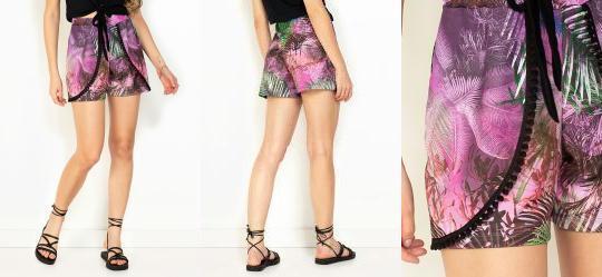 Short Folhagem com Recorte e Cintura Alta