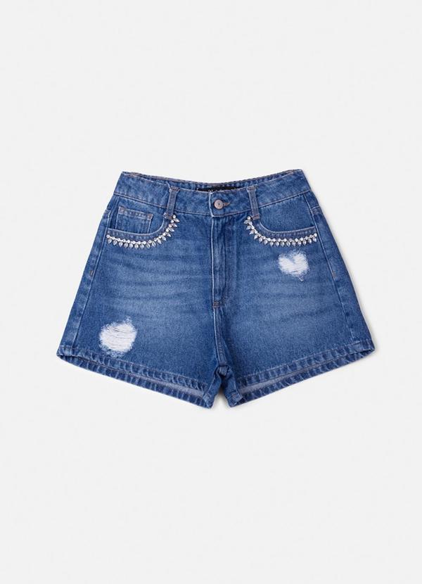 Authoria - Short Jeans Azul com Pedrarias Azul