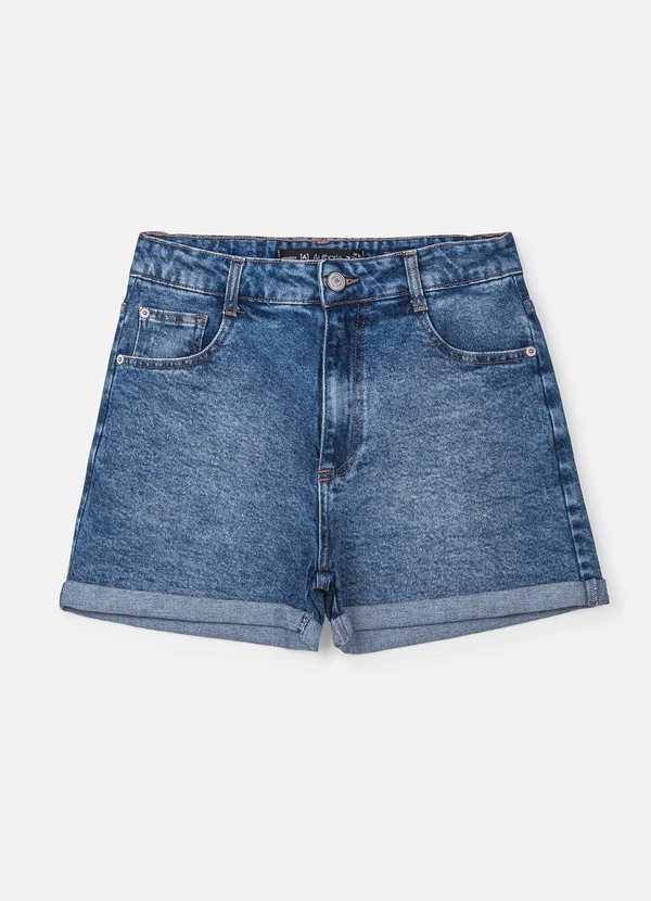 Authoria - Short Jeans com a Barra Dobrada Azul