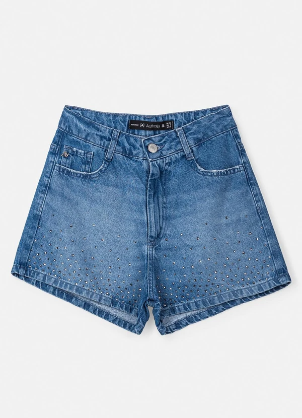 Authoria - Short Jeans com Aplicação de Strass Azul 5