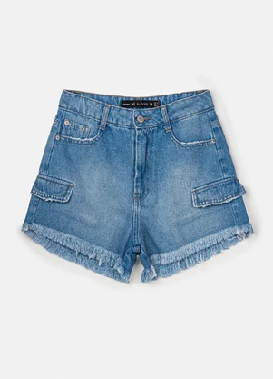 Authoria - Short Jeans com Lapela Lateral Azul - AUTHORIA