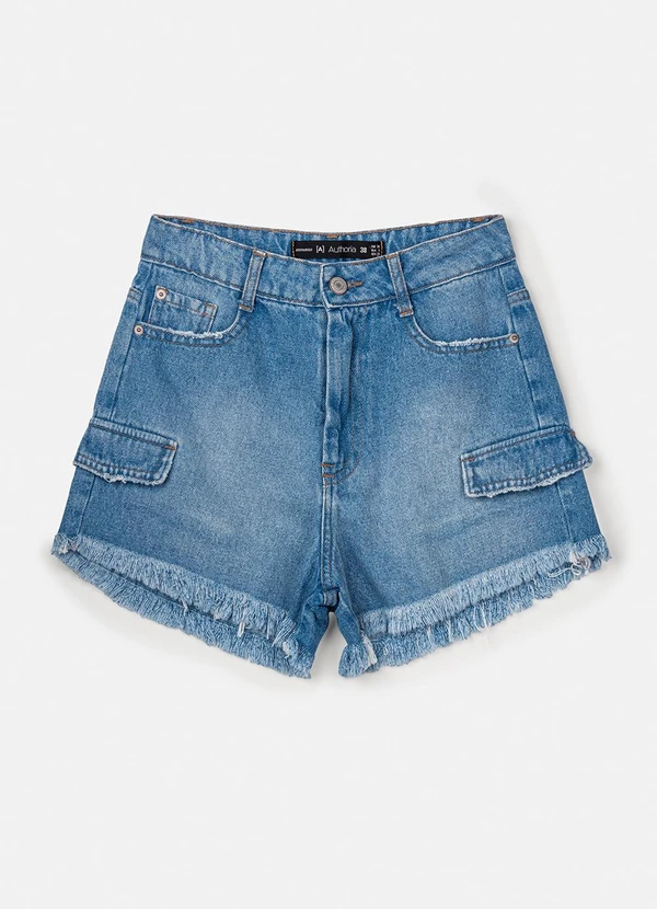 Authoria Short Jeans com Lapela Lateral Azul