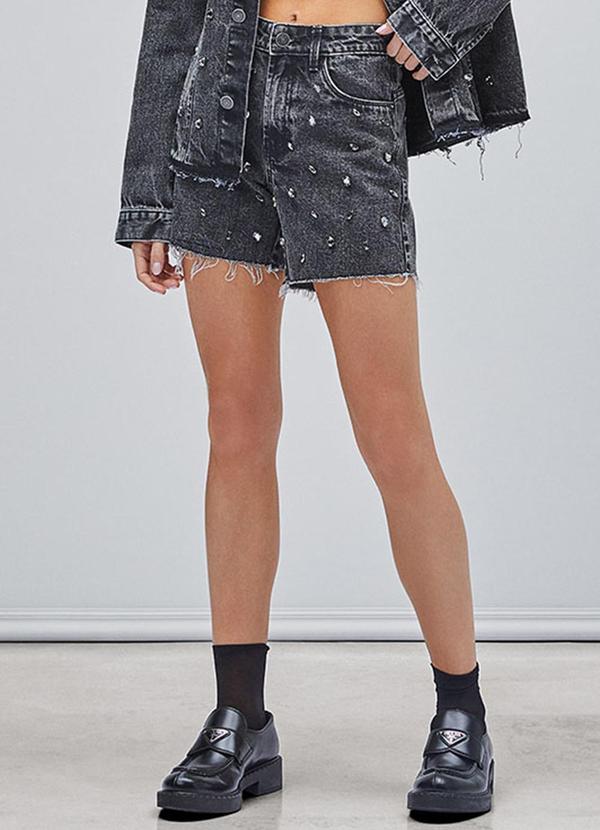 Authoria - Short Jeans com Pedraria Preto