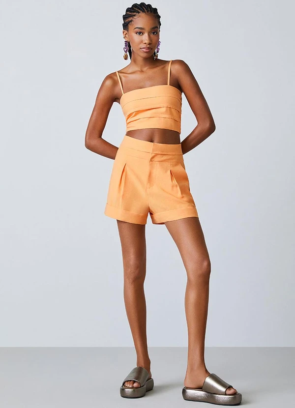 Authoria - Short Laranja de Alfaiataria com Pregas Laranja 3
