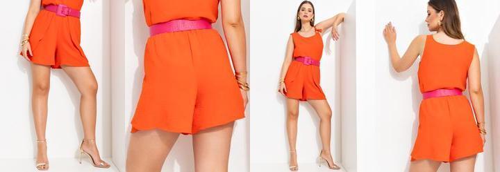 Short Laranja em Crepe Plano