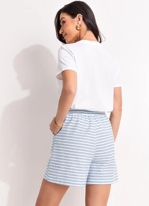 Quintess - Short Listrado Azul em Moletinho Eco Listrado 5