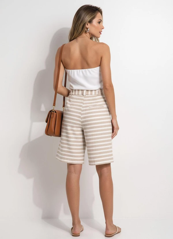 Quintess - Short Listrado Bege em Moletinho Eco Listrado 4