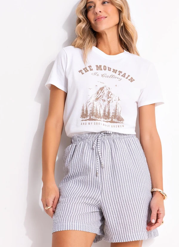 Quintess - Short Listrado Cinza em Crepe Plano 9