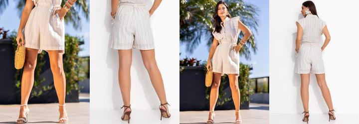 Short Listrado Colorido em Cambraia