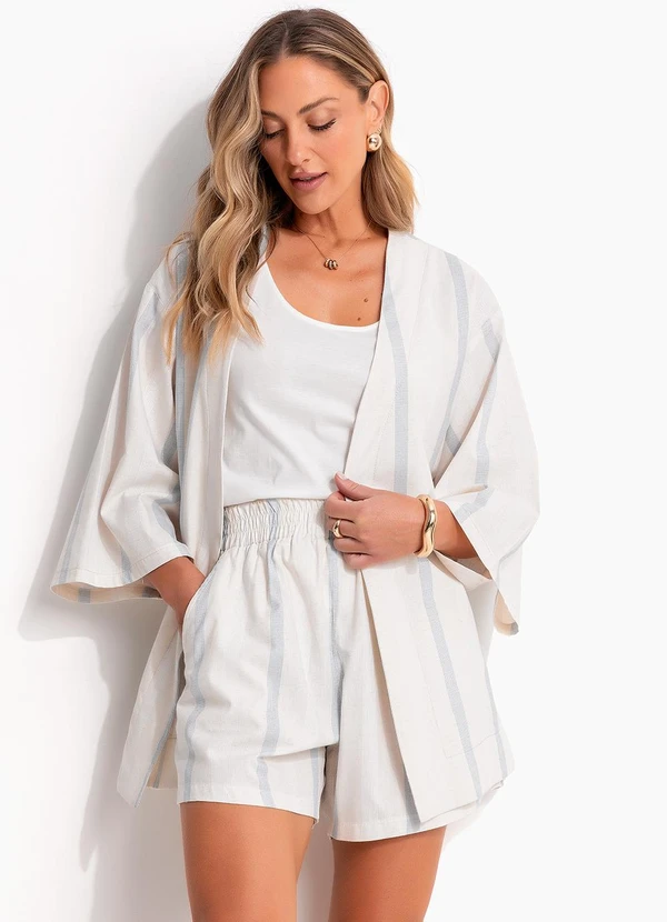 Quintess - Short Listrado Natural em Linho 3