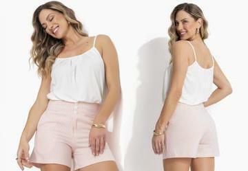Short Listrado Rosa em Tecido Plano Sustentvel