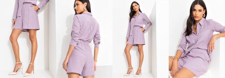 Short Listrado Ros em Tricoline