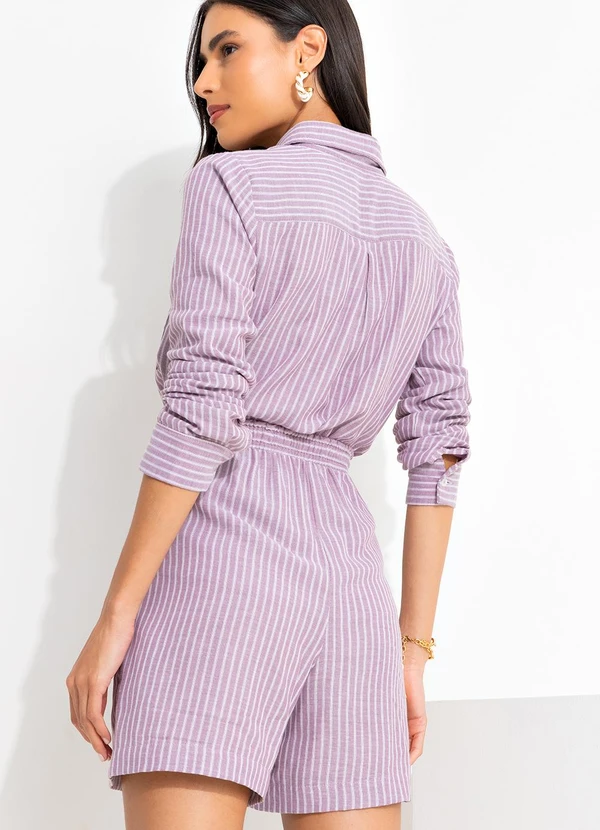 Quintess - Short Listrado Rosê em Tricoline 2