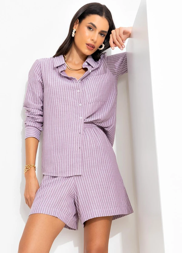 Quintess - Short Listrado Rosê em Tricoline 5