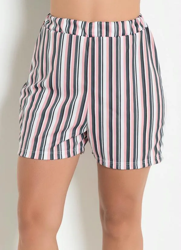 Moda Pop - Short Listras Contura Alta