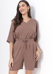 Short Marrom Claro em Crepe de Viscose