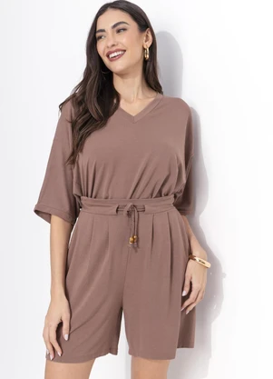 Quintess - Short Marrom Claro em Crepe de Viscose - QUINTESS