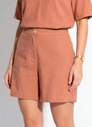 Quintess - Short Marrom Claro em Viscose com Linho - QUINTESS