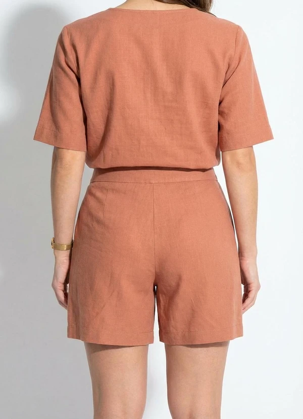 Quintess - Short Marrom Claro em Viscose com Linho 2