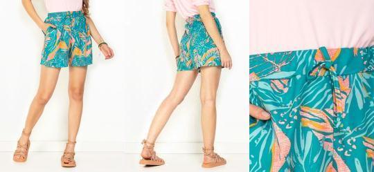Short Mix de Estampa com Bolso e Amarrao