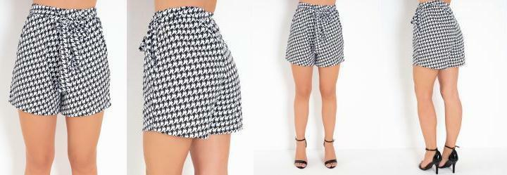 Short Pied de Poule com Bolsos Funcionais