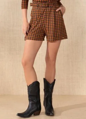Quintess - Short Pied de Poule com Faixa e Fivela - QUINTESS