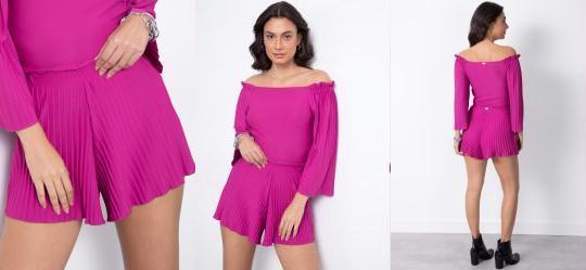 Short Plissado Fcsia