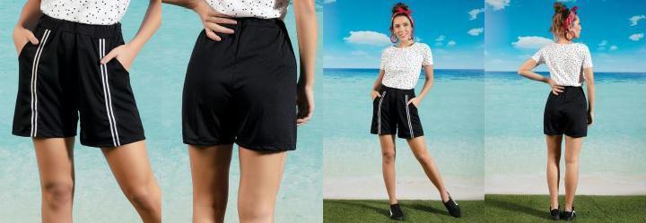 Short Preto com Bolsos e Cadaro nas Laterais
