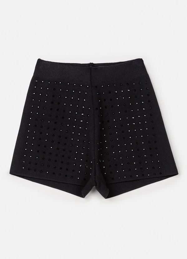 Authoria - Short Preto de Tricot com Strass Preto