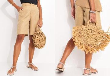 Short Risca de Giz Caramelo em Alfaiataria