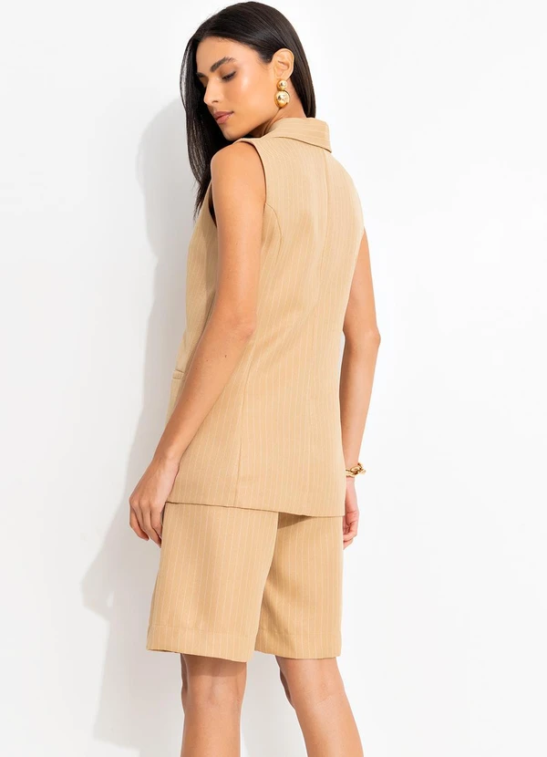 Quintess - Short Risca de Giz Caramelo em Alfaiataria 8