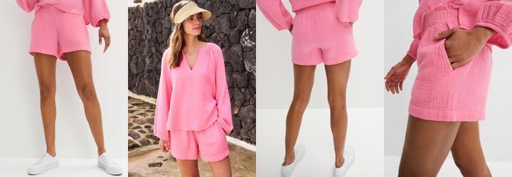 Short Rosa em Gaze de Algodo