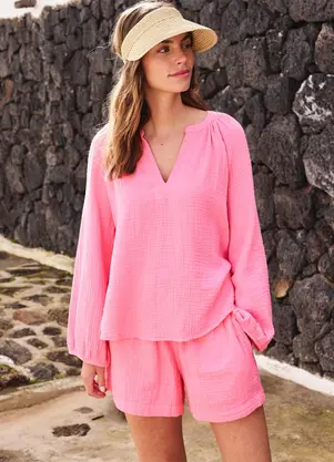 bonprix - Short Rosa em Gaze de Algodão - BONPRIX