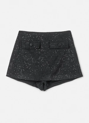 Authoria - Short Saia de Tweed Preto com Paetê Preto - AUTHORIA