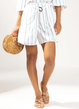 Marialícia - Short Saia Feminino com Fivela Branco - MARIALÍCIA