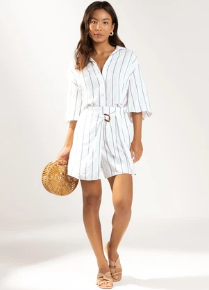 Marialícia - Short Saia Feminino com Fivela Branco - MARIALÍCIA