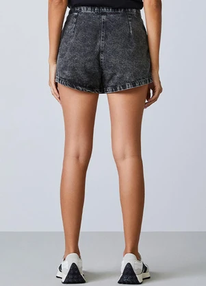 Authoria - Short Saia Trendy Jeans com Pregas Preto - AUTHORIA