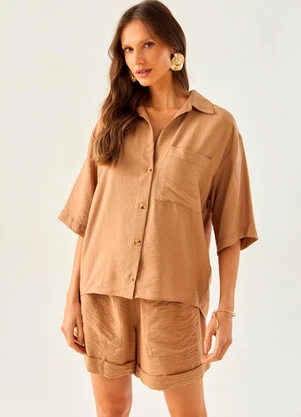 Carlota Costa - Short Solto com Bolsos Marrom - CARLOTA COSTA