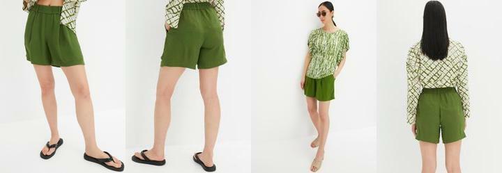 Short Verde Militar em Crepe Plano