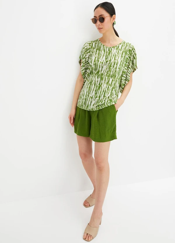 bonprix - Short Verde Militar em Crepe Plano 3