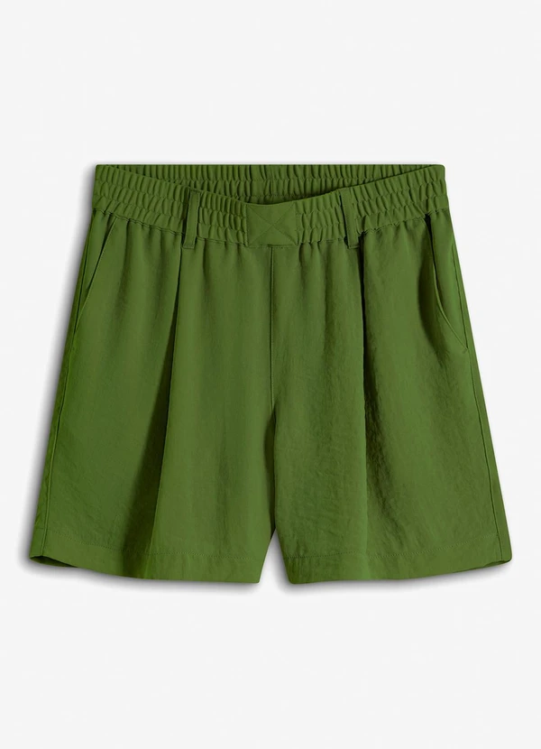 bonprix - Short Verde Militar em Crepe Plano 9