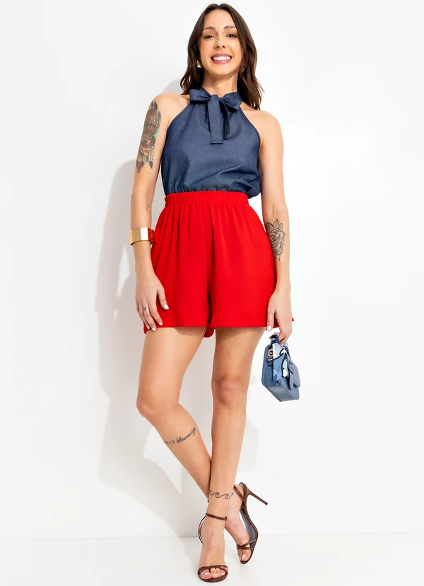 Bimini - Short Vermelho em Crepe Plano 3