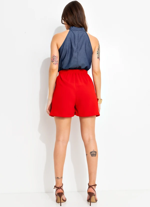 Bimini - Short Vermelho em Crepe Plano 5