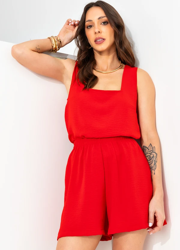 Bimini - Short Vermelho em Crepe Plano 10