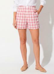 Short Vichy Rose em Tecido Plano de Poli�ster