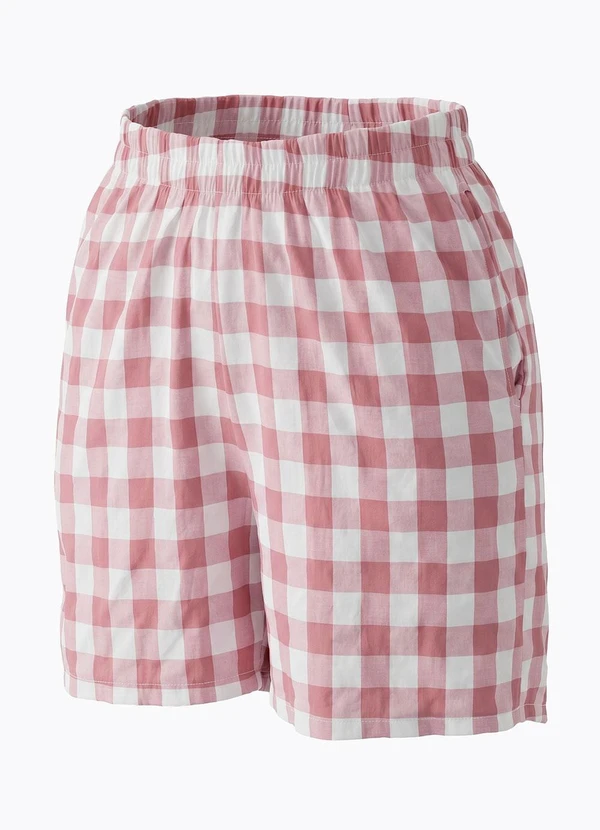 Quintess - Short Vichy Rose em Tecido Plano de Poliéster