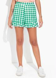 Short Xadrez com Babado e Cintura Alta